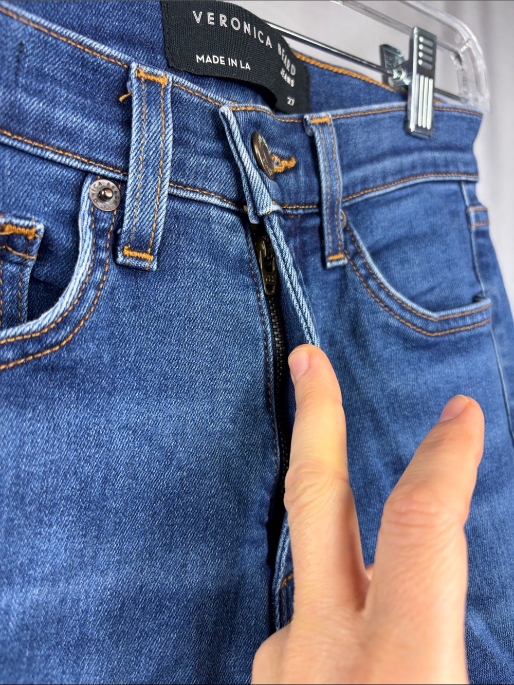 Veronica Beard Carly Kick Flare High Rise Jeans in Bright Blue Wash. - Picture 6 of 10